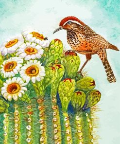 Saguaro Cactus Flower Illustration Diamond Painting