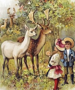 Two Young Children Feeding The Deer In A Park English School Diamond Painting