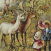 Two Young Children Feeding The Deer In A Park English School Diamond Painting