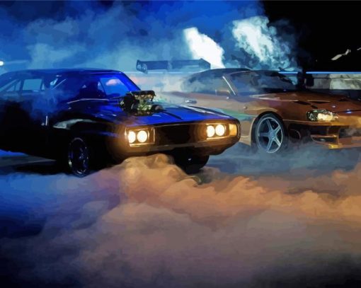 Fast And Furious Cars With Smoke Diamond Painting