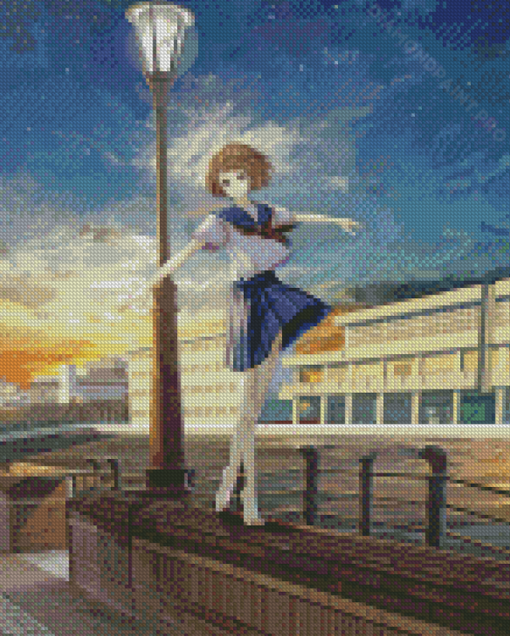 Anime Girl Balancing On Wall Diamond Painting