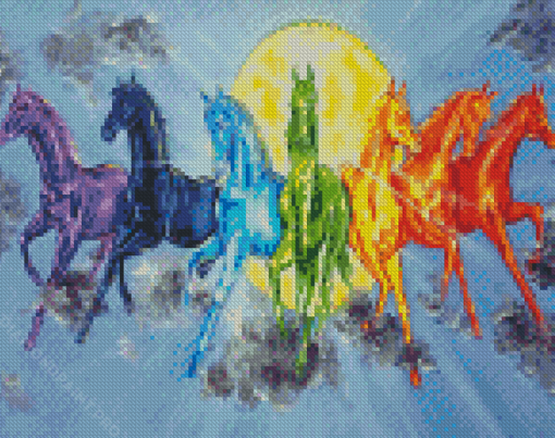 Colorful Sun Horses Diamond Painting