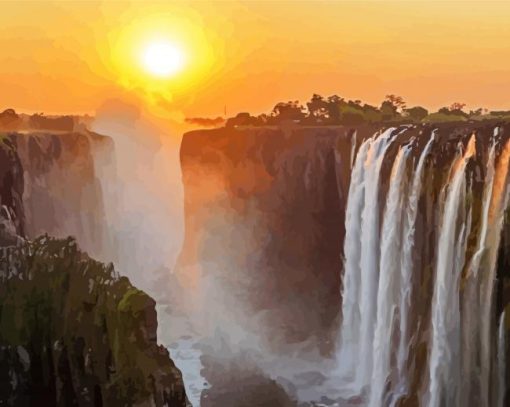 Victoria Falls Zimbabwe Sunset Landscape Diamond Painting