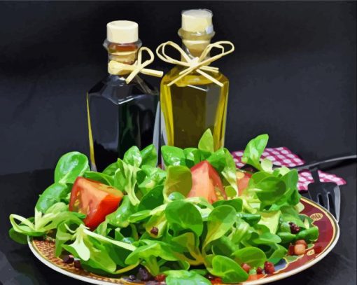 Basil Salad And Oil Bottles Diamond Painting