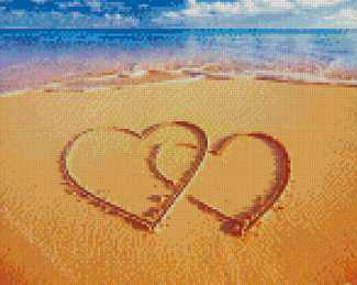 Beach With Hearts In Sand Diamond Painting