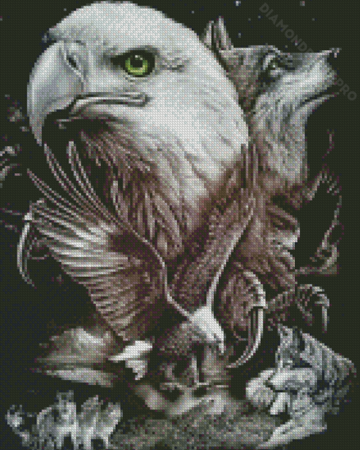 Black And White Eagle And Wolf Diamond Painting