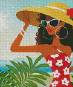 Black Woman In Hat At Summer Diamond Painting