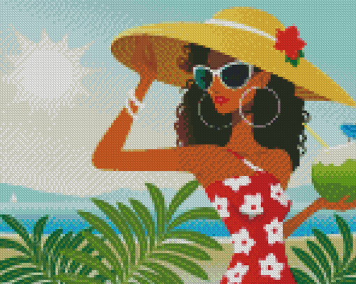 Black Woman In Hat At Summer Diamond Painting
