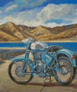 Blue Motorcycle By Lake Diamond Painting