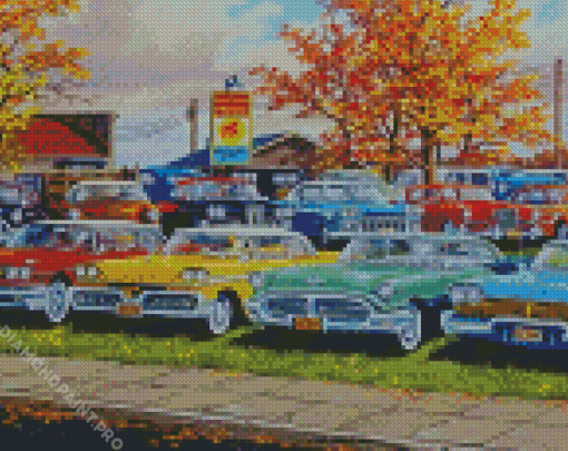 Classic Old Cars In Yard Diamond Painting