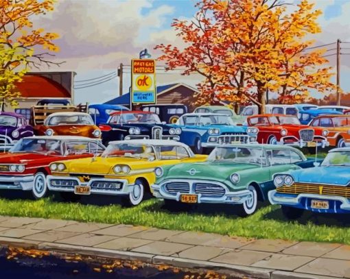 Classic Old Cars In Yard Diamond Painting
