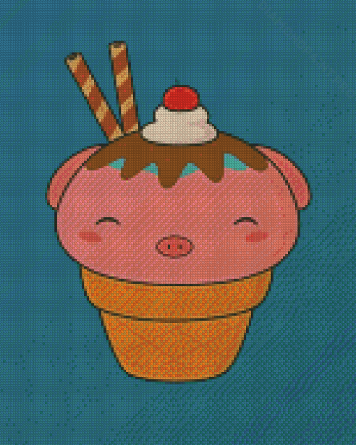 Cute Pig Ice Cream Diamond Painting