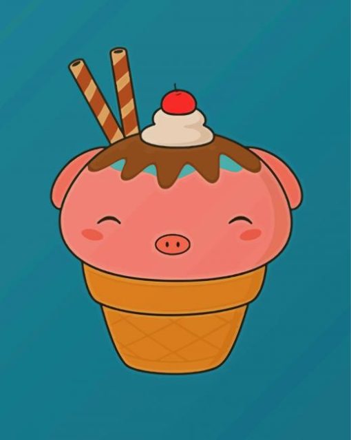 Cute Pig Ice Cream Diamond Painting