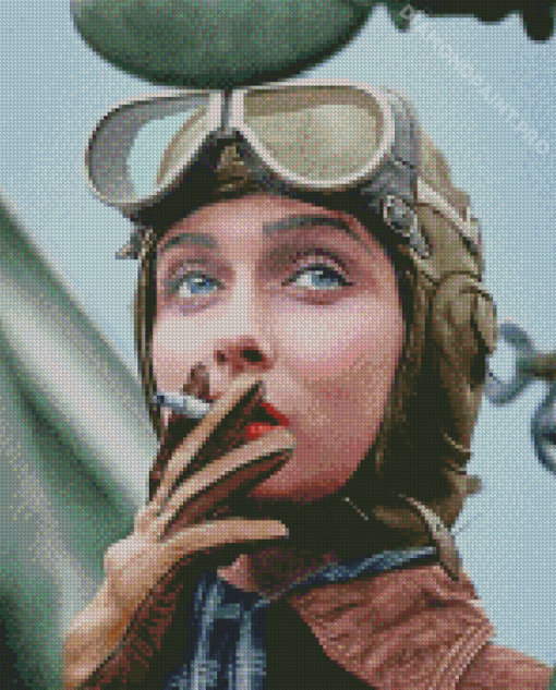 Female Pilot Smoking Diamond Painting