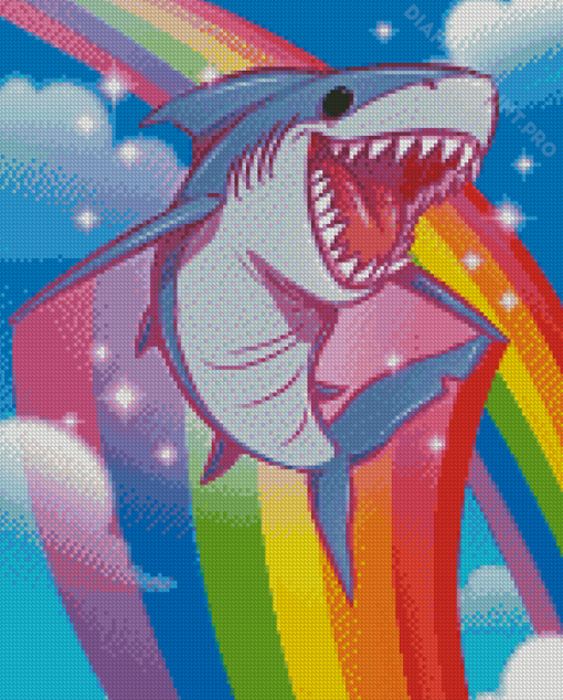 Flying Rainbow Shark Diamond Painting