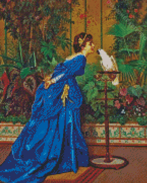 Lady With A Parrot By Auguste Toulmouche Diamond Painting