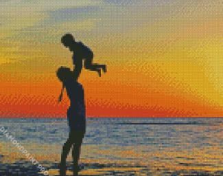 Mother And Son On Beach Diamond Painting