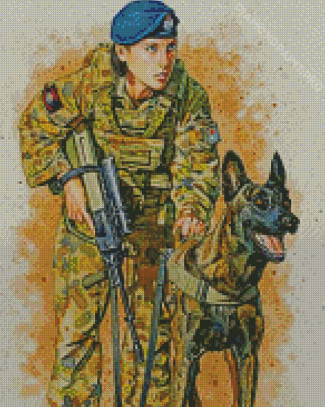 RAAF Soldier With Dog Diamond Painting