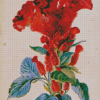 Red Cockscomb Flower Art Diamond Painting