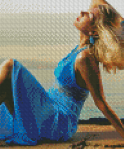 Seaside Blue Dress Woman Diamond Painting