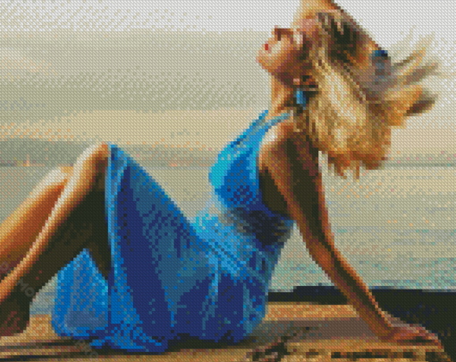 Seaside Blue Dress Woman Diamond Painting