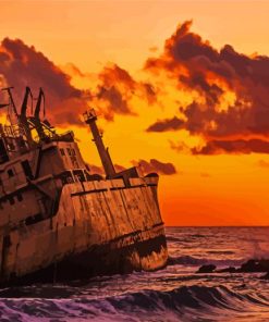 Ship Wrecked Sunset Diamond Painting