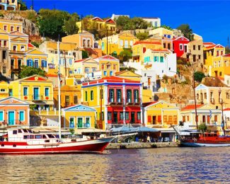 Symi Island Greece Colorful Houses Diamond Painting