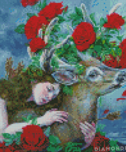 Aesthetic Girl And Deer Illustration Diamond Painting