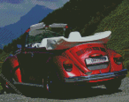Aesthetic Red Vw Super Beetle Convertible Diamond Painting