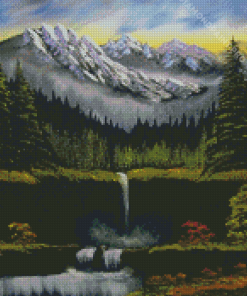 Aesthetic Rocky Mountain Waterfall Art Diamond Painting