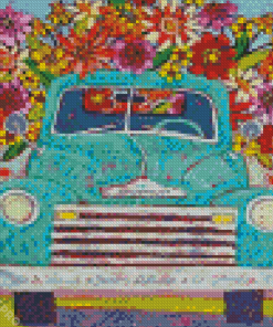 Blue Truck With Flowers Diamond Painting