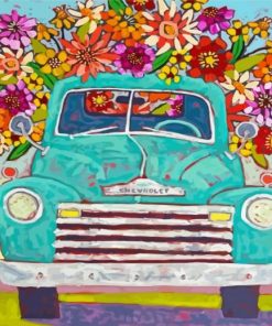 Blue Truck With Flowers Diamond Painting