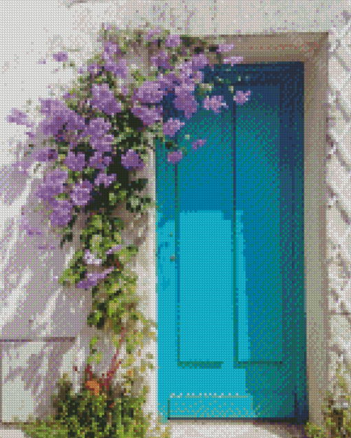 Blue Flower Door Diamond Painting
