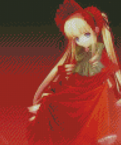 Cute Blonde Girl In Red Dress Diamond Painting