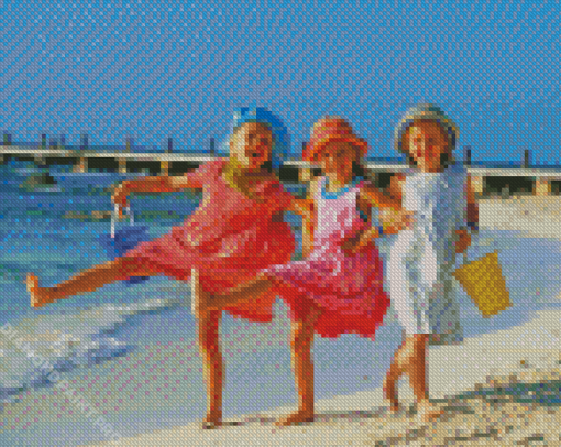 Cute Children On Beach Diamond Painting