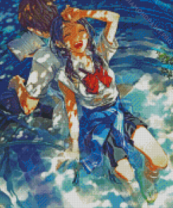 Happy Anime Girl With Water Hose Diamond Painting
