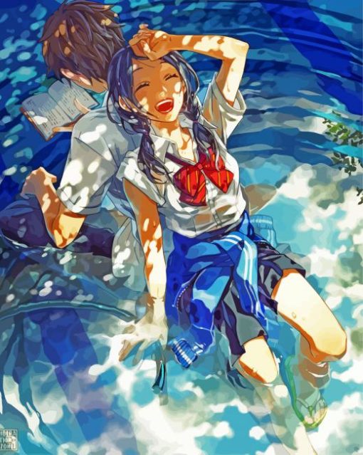 Happy Anime Girl With Water Hose Diamond Painting