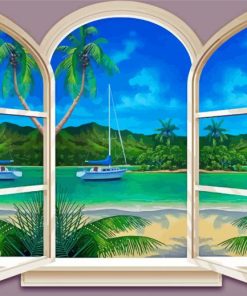 Paradise Window Beach Diamond Painting