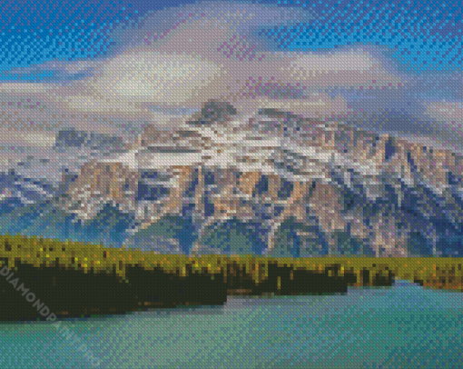 Two Jack Lake With Snowy Mountains Diamond Painting