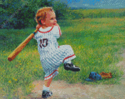 Aesthetic Boy Playing Baseball Diamond Painting