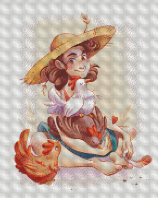 Girl With Chicken Art Diamond Painting