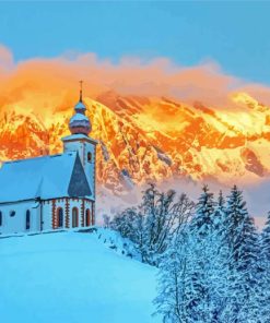 Snow Church Landscape Diamond Painting