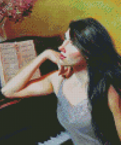Aesthetic Lady And Her Piano Art Diamond Painting