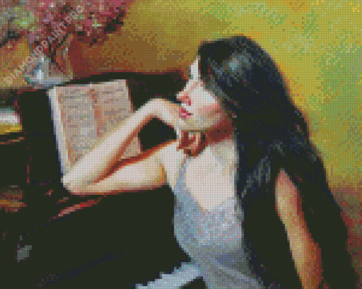Aesthetic Lady And Her Piano Art Diamond Painting