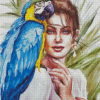 Aesthetic Parrot And Lady Art Diamond Painting