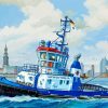 Blue Tug Boat Art Diamond Painting
