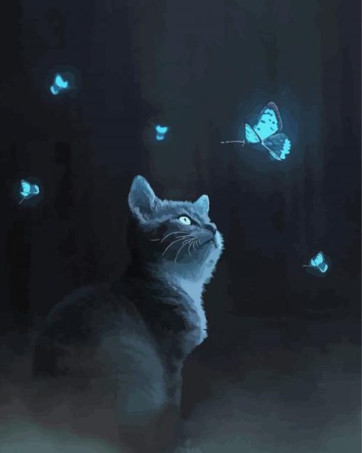 Butterflies Cat Night Diamond Painting