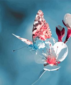 Butterfly On White Flowers Diamond Painting