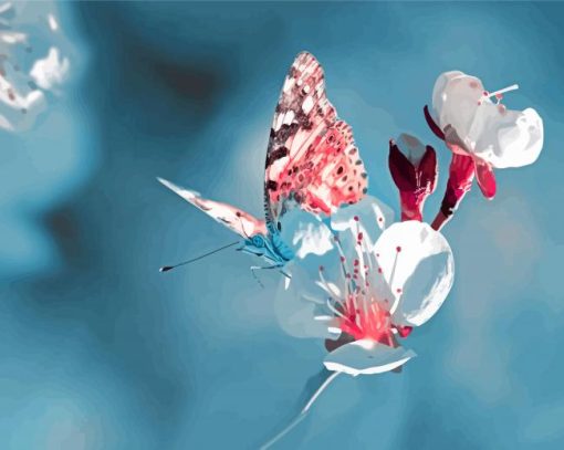 Butterfly On White Flowers Diamond Painting