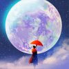 Full Moon Girl With Red Umbrella Diamond Painting